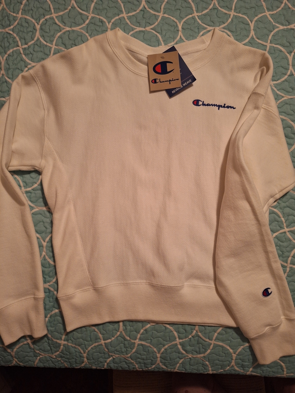 Champion Women's Cream Crewneck Sweatshirt with Script Logo